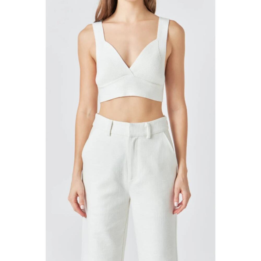 NWT Endless Rose Miley Back Tie Elevated Knit Bralette White Women's Size Large
